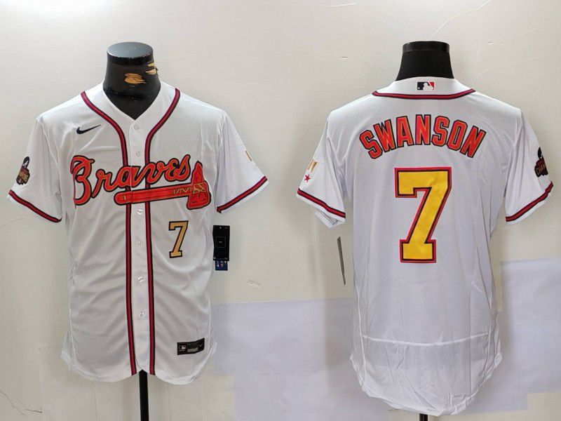 Men Atlanta Braves #7 Swanson White Elite 2024 Nike MLB Jersey style 902->boston red sox->MLB Jersey